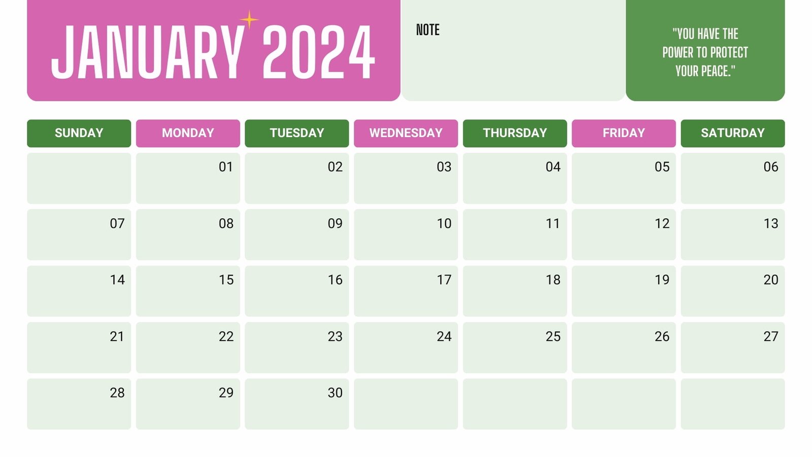 January 2024 calendar