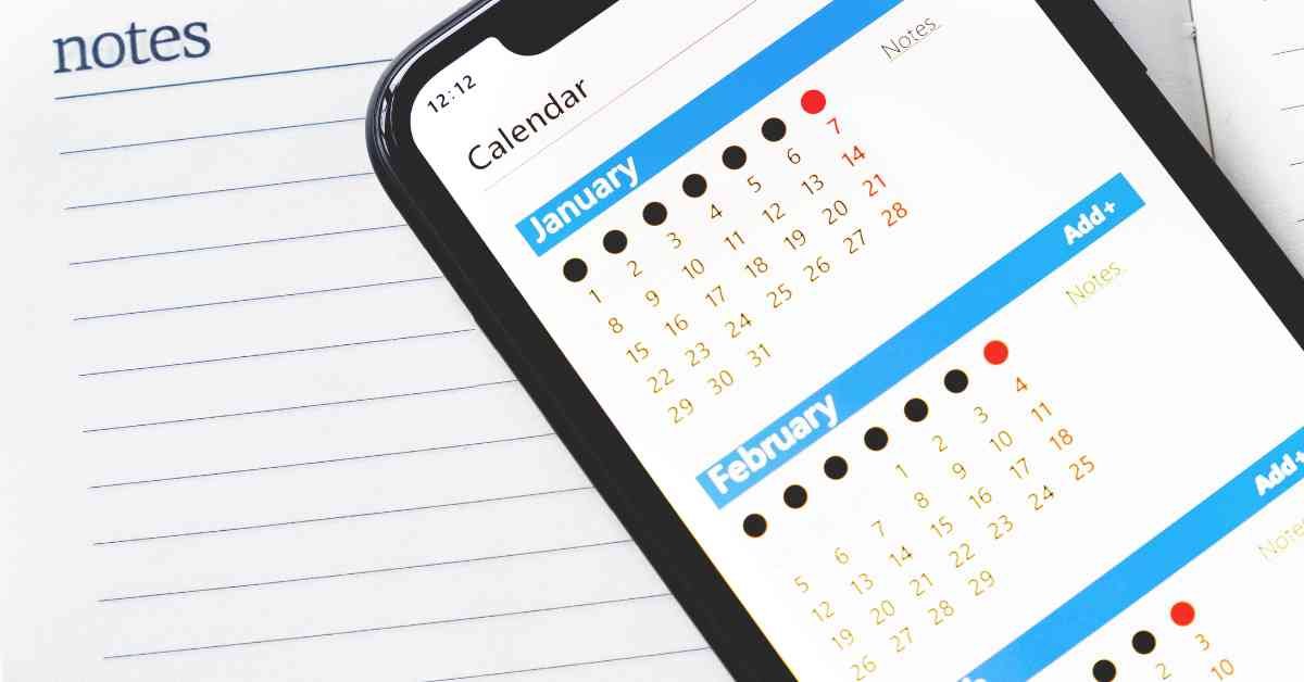 Calendar open on a smartphone screen