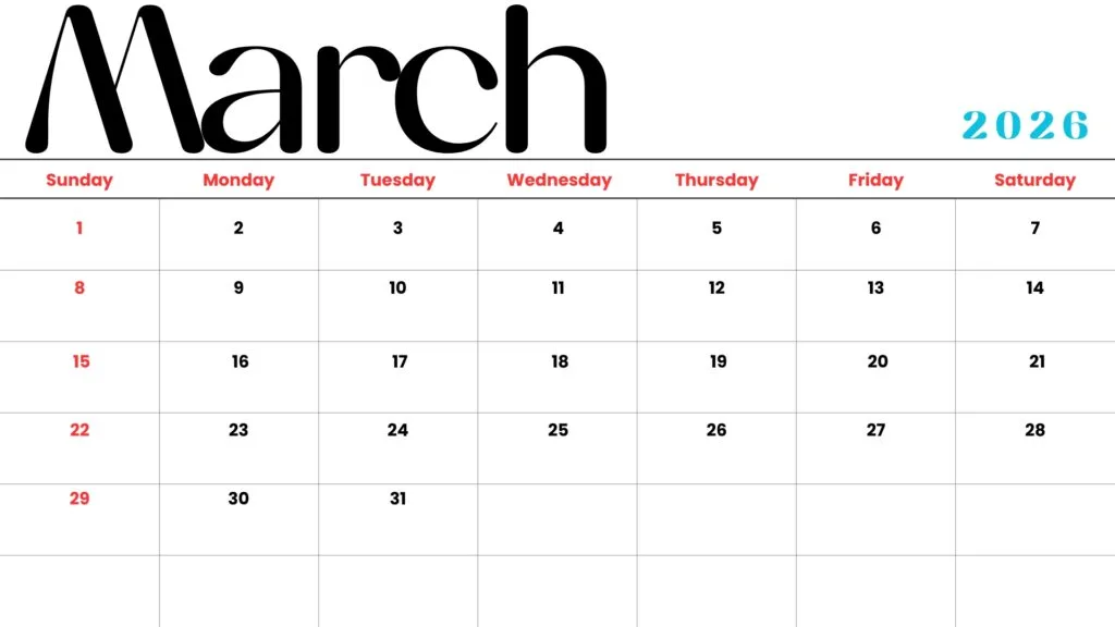 March 2026 Calendar