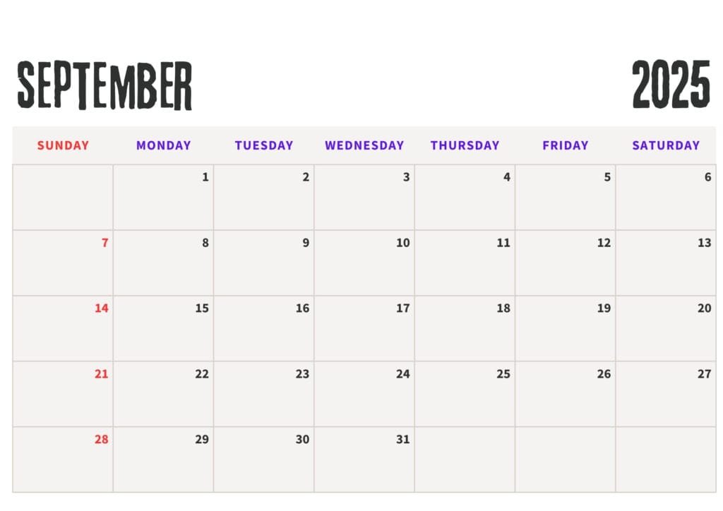 september 2025 calendar