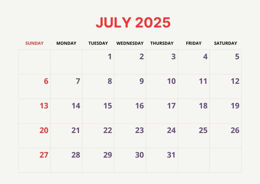 July 2025 calendar