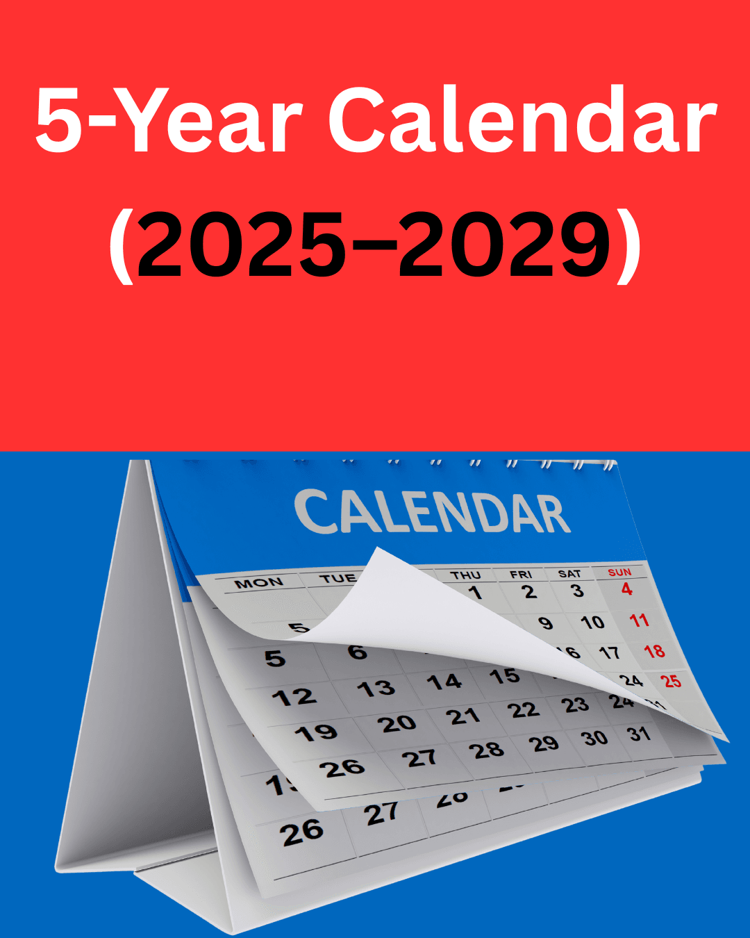 5 Year Calendar 2025–2029 ver 5 year calendar 2025 to 2029