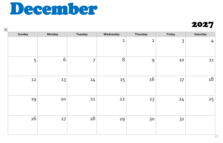 December 2027 Calendar
