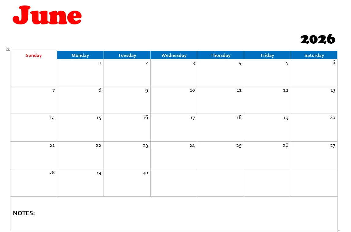 June 2026 calendar