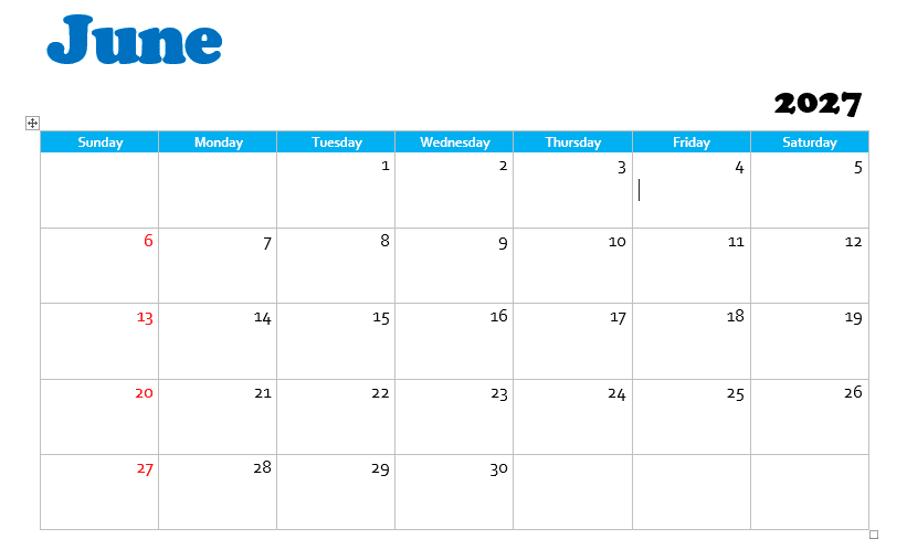 June 2027 calendar June 2027 Calendar