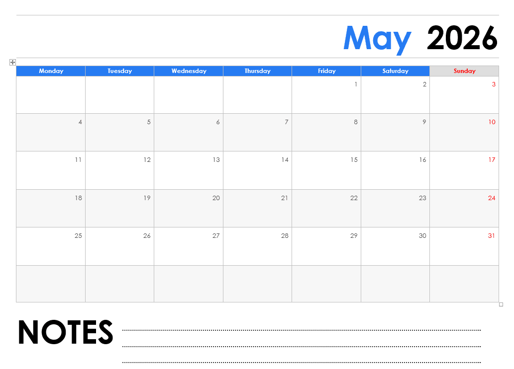 May 2026 calendar May 2026 calendar