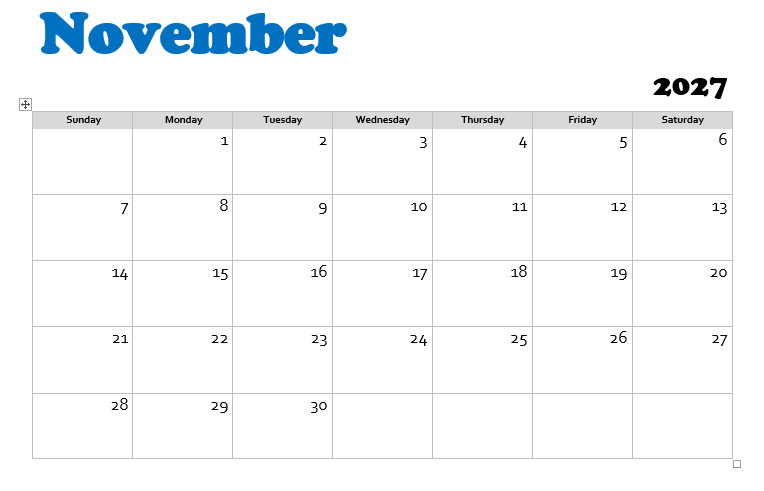 November 2027 Calendar