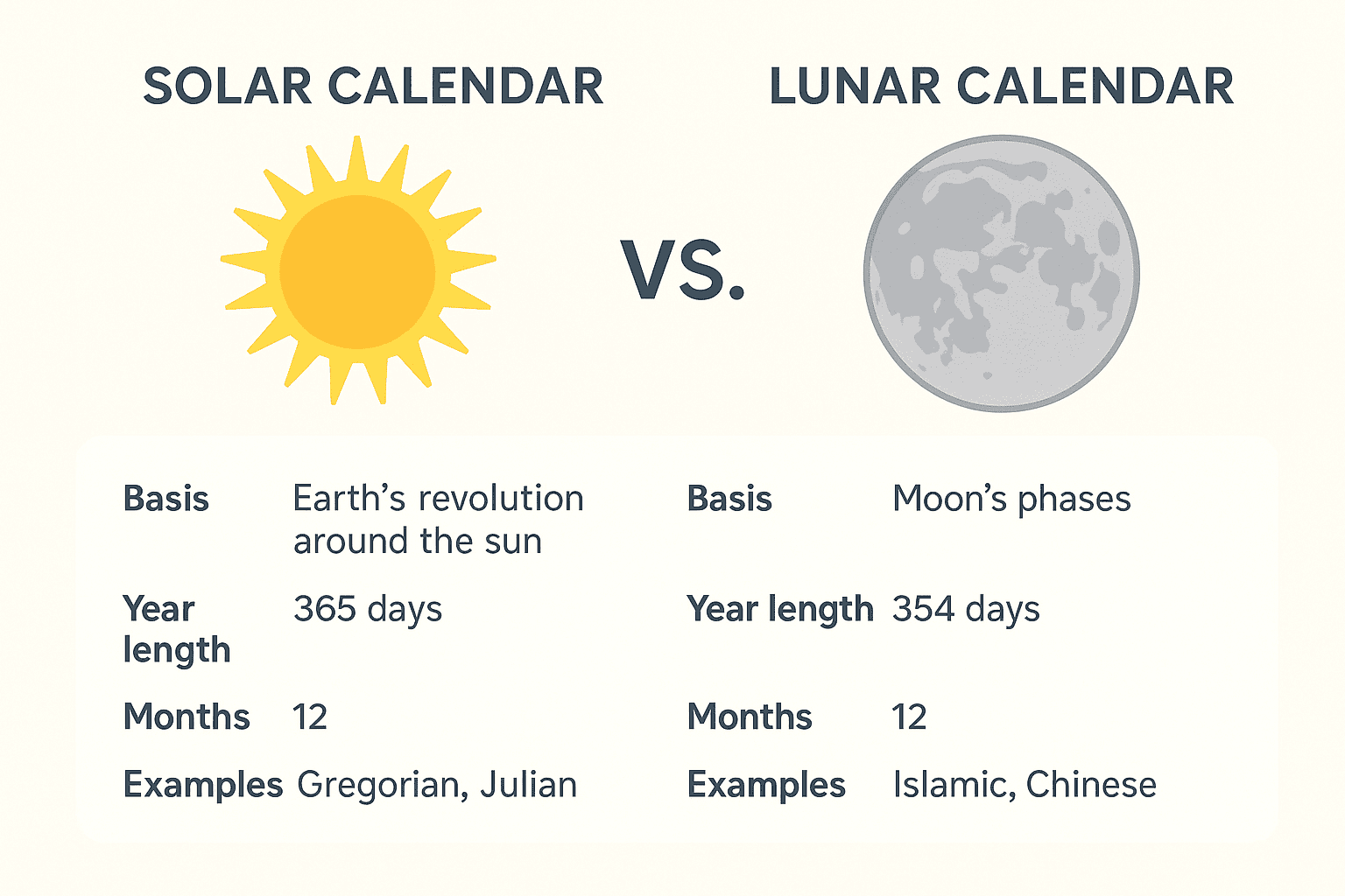 Solar vs Lunar Calendar Infographic
