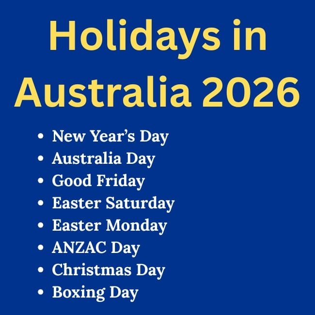 Holidays in Australia 2026