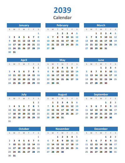 2039 calendar image