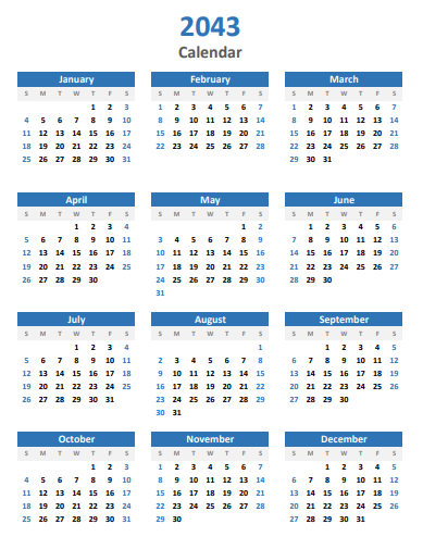 Free 2043 calendar