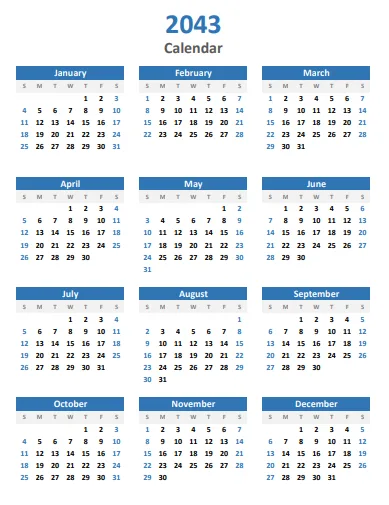 Free 2043 calendar
