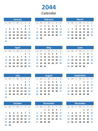 free 2044 calendar