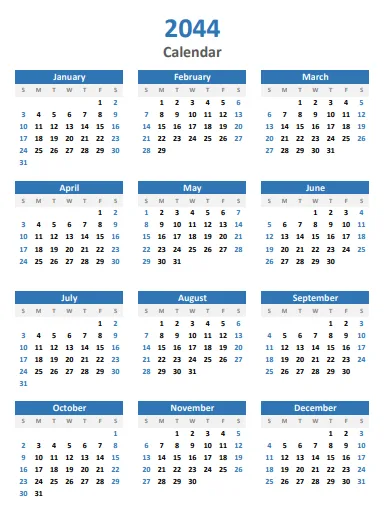 free 2044 calendar