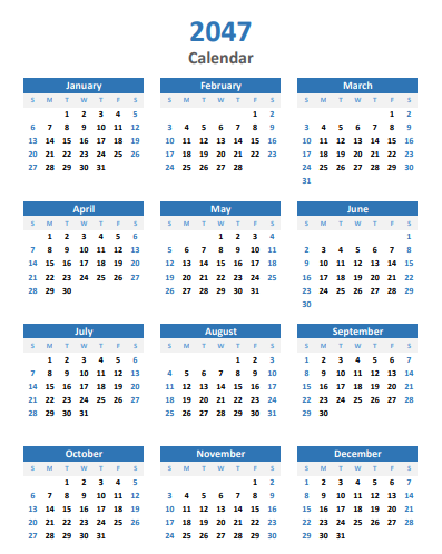 2047 calendar printable