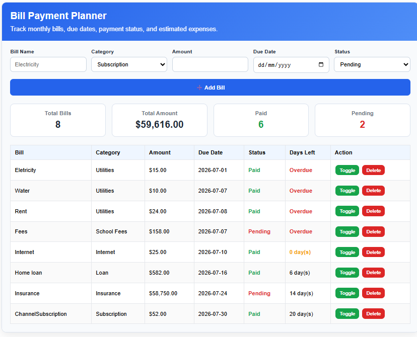 Bill Payment Planner
