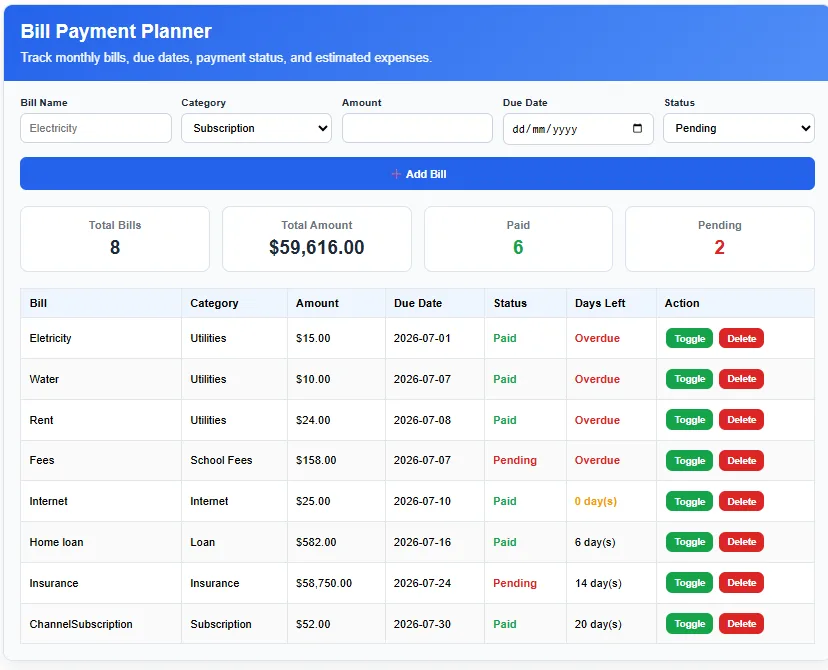 Bill Payment Planner