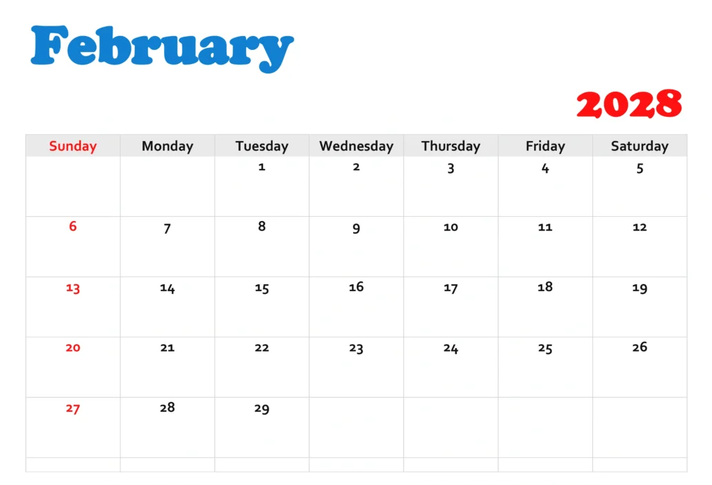 February 2028 calendar